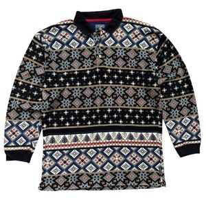 Vintage Ralph Lauren Chaps Rugby Polo Shirt Navajo Aztec Long Sleeve Size L
